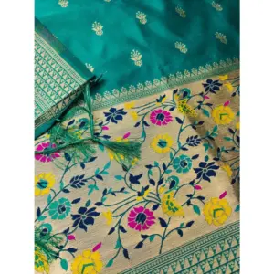 Generic Women's Banarasi Silk Printed Unstitched Salwar Suit Material With Dupatta (Rama, 3Mtrs)