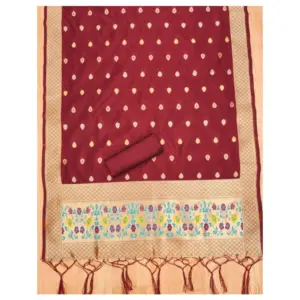 Generic Women's Banarasi Silk Printed Unstitched Salwar Suit Material With Dupatta (Maroon, 3Mtrs)