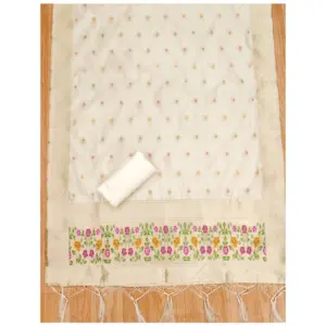 Generic Women's Banarasi Silk Printed Unstitched Salwar Suit Material With Dupatta (White, 3Mtrs)