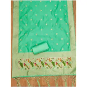 Generic Women's Banarasi Silk Printed Unstitched Salwar Suit Material With Dupatta (Sea Green, 3Mtrs)