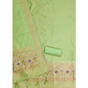 Generic Women's Banarasi Silk Printed Unstitched Salwar Suit Material With Dupatta (Pista, 3Mtrs)