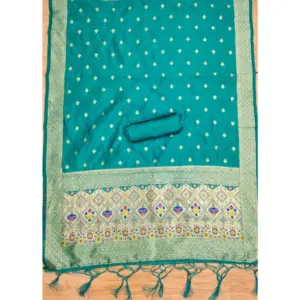 Generic Women's Banarasi Silk Printed Unstitched Salwar Suit Material With Dupatta (Rama, 3Mtrs)