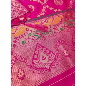 Generic Women's Banarasi Silk Printed Unstitched Salwar Suit Material With Dupatta (Pink, 3Mtrs)