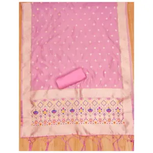 Generic Women's Banarasi Silk Printed Unstitched Salwar Suit Material With Dupatta (Light Pink, 3Mtrs)