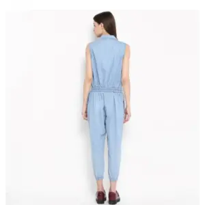 Generic Women's Denim Solid Sleeveless Jumpsuit (Blue)