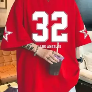 Men's Oversized Number 32 Los Angeles Printed Cotton Drop Shoulder T-Shirt