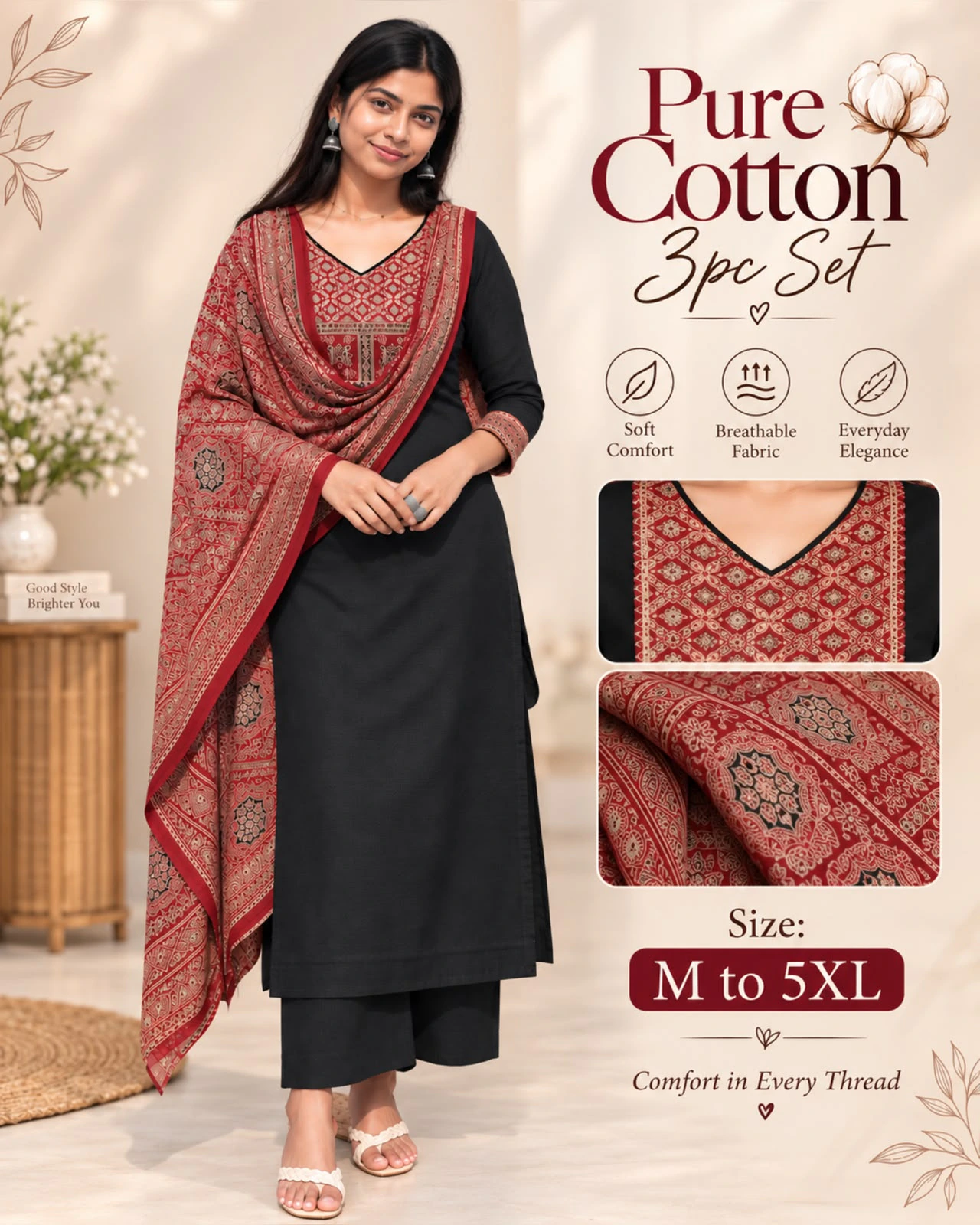Cotton Ajrakh Print Kurta Set – Design 4