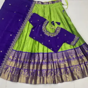 Designer Kanjiveram Silk Lehenga with Maggam Work Blouse