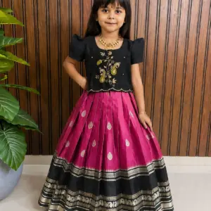 Silk Zari Woven Kids Lehenga