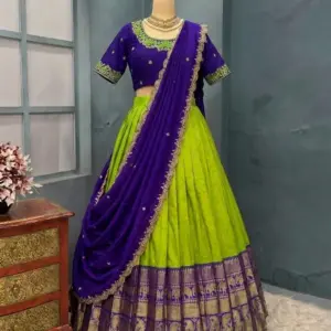 Designer Kanjiveram Silk Lehenga with Maggam Work Blouse