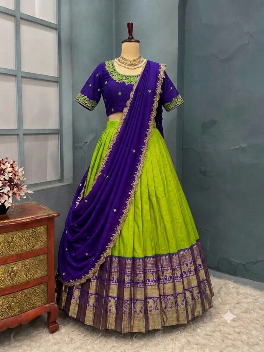 Designer Kanjiveram Silk Lehenga with Maggam Work Blouse