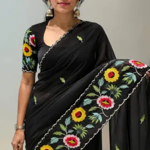 Georgette Embroidered Saree – Design 3