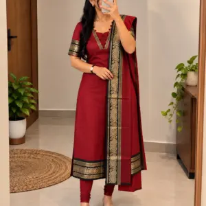 Silk Cotton Kurti Set with Dupatta