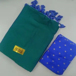 Elegant Peacock Blue Malai Silk Saree with Tassels