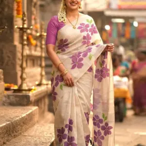 Digital Tissue Sarees with Blouse – Off White with Multicolor