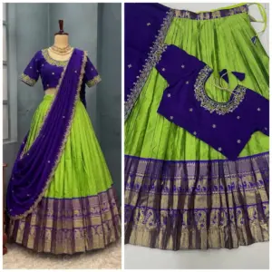 Designer Kanjiveram Silk Lehenga with Maggam Work Blouse