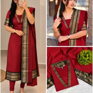 Silk Cotton Kurti Set with Dupatta