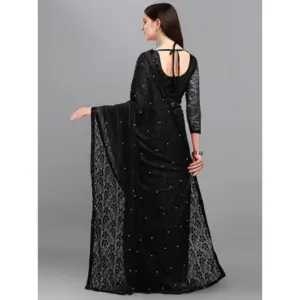 Women's Net Self Design Saree with Blouse – Black