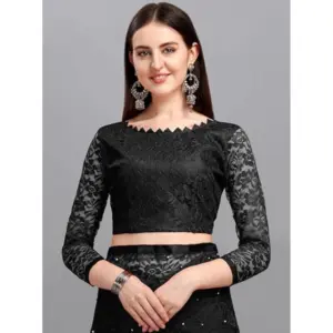 Women's Net Self Design Saree with Blouse – Black