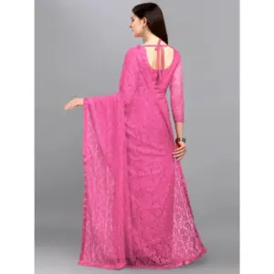 Women's Net Self Design Saree with Blouse – Dark Pink