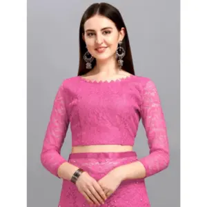 Women's Net Self Design Saree with Blouse – Dark Pink