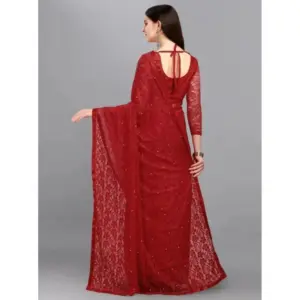 Women's Net Self Design Saree with Blouse – Maroon