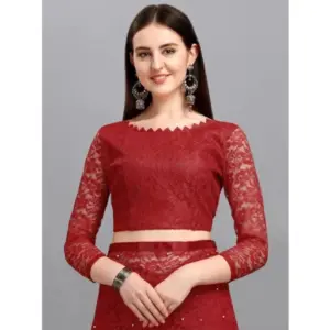 Women's Net Self Design Saree with Blouse – Maroon
