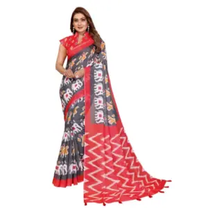 Women's Linen Cotton Printed Saree – Grey