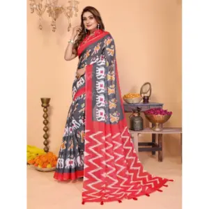 Women's Linen Cotton Printed Saree – Grey