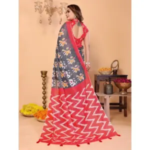 Women's Linen Cotton Printed Saree – Grey