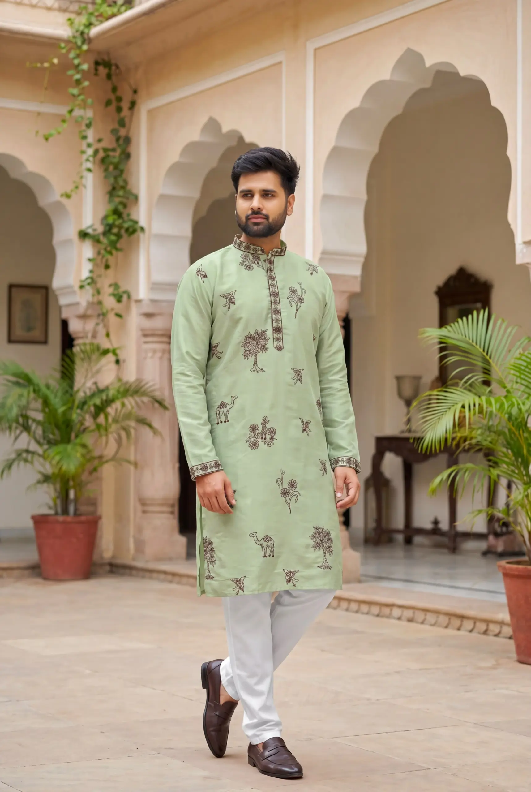 Roman Silk Embroidered Kurta Set