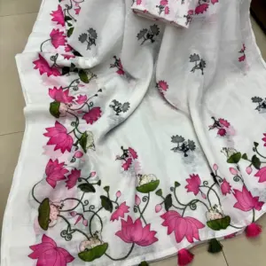 Linen Printed Saree with Blouse