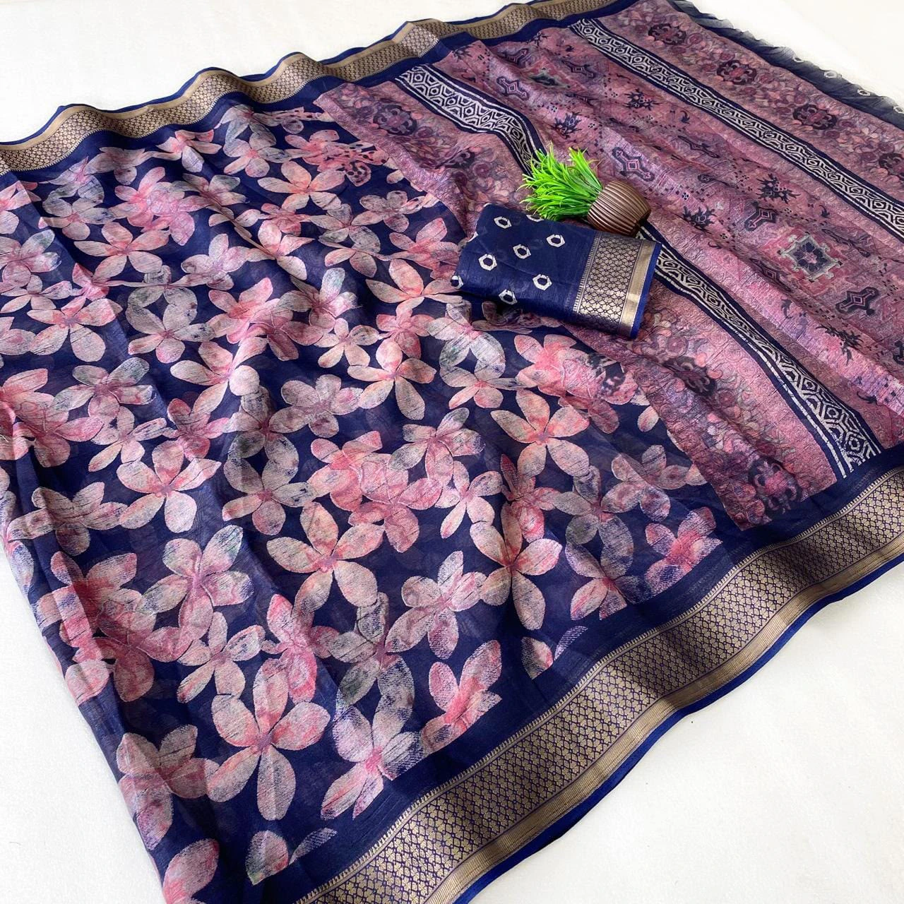 Slub Cotton Saree with Blouse
