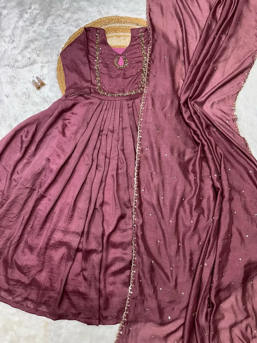 Vichithra Silk Handwork Gown with dupatta