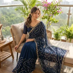 Satin Embellished Saree with Blouse