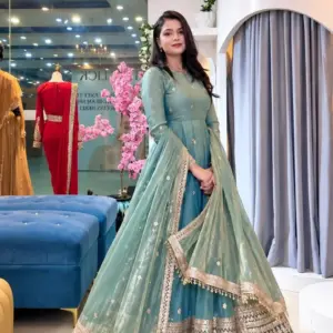 Fendy Silk Embroidered Gown Set