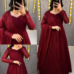 Premium Faux Georgette Gown With Embroidery Dupatta