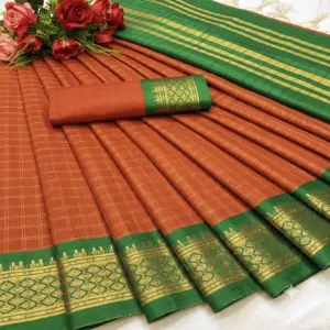 Arani Pattu Silk Checked Sarees with Zari Border