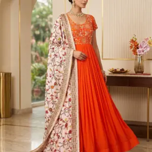 Top Trending Festival Collection. Beautiful Maggam Work Gown With Kalamkari Dupatta. A touch of glam