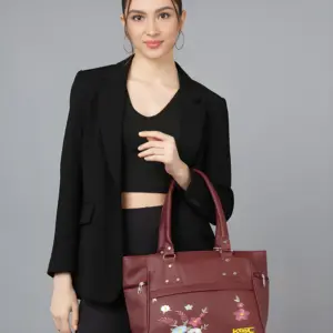 Ladies Handbag Spacious Organised Compartments with Golden Hardware & Cute Fur Ball Charm
