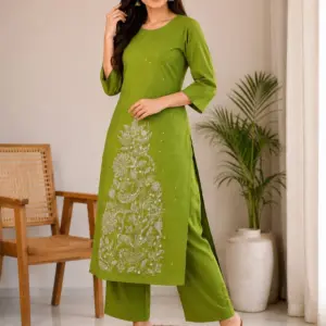 Women's Cotton Embroidered Kurti Set