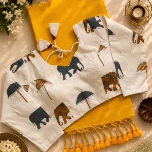 Khadi Cotton Saree with Printed Blouse