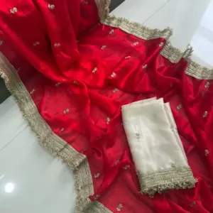 Insta Viral Space Silk Saree Multi Sequence Full Worked With Contrast Blouse