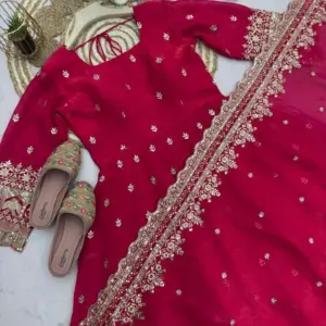 Designer Fendy Silk Embroidery Party Wear Gown Set