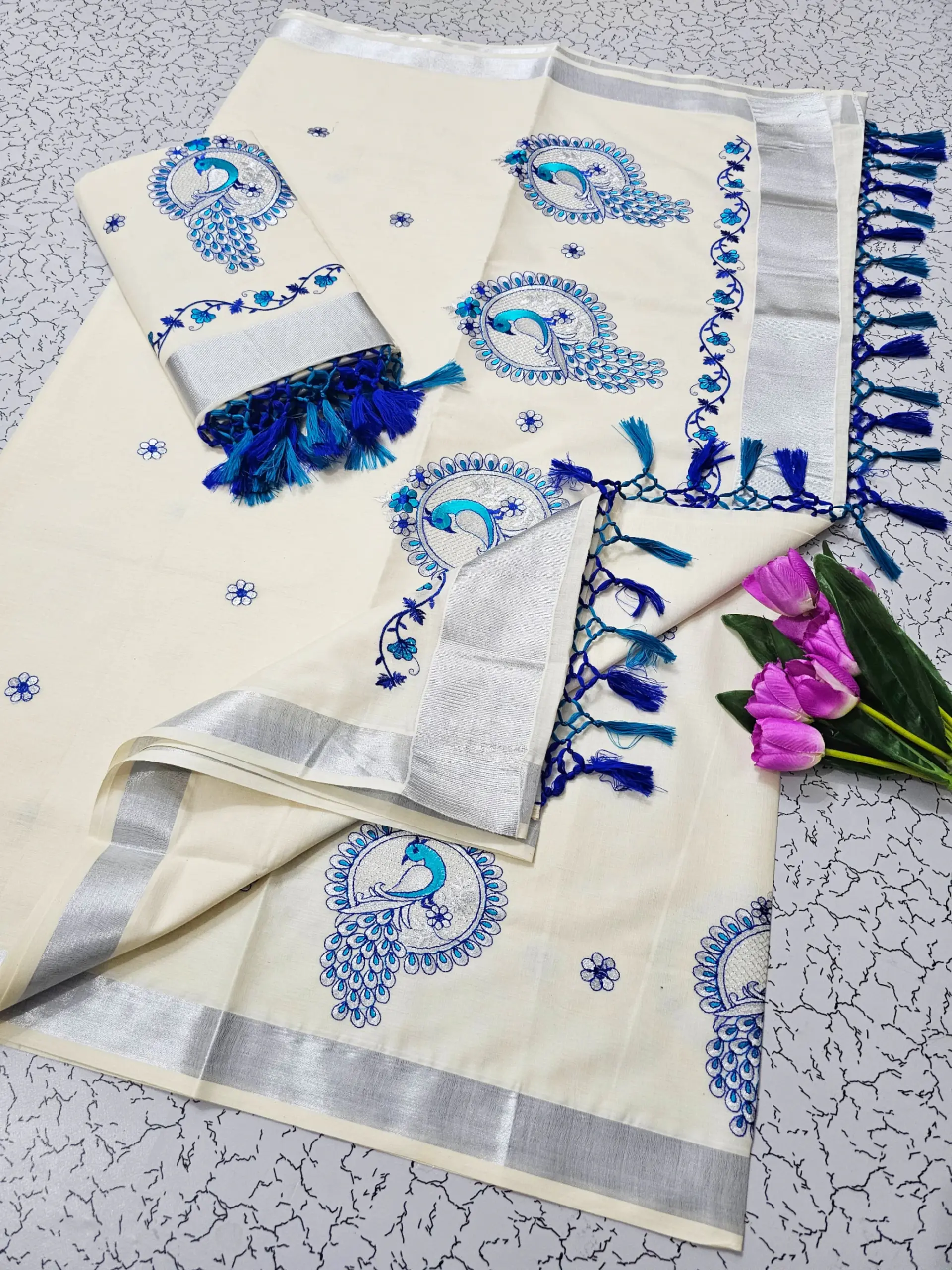 Cotton Embroidered Saree with Blouse – Design 2