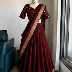 Viscose Georgette with heavy zari border lengha