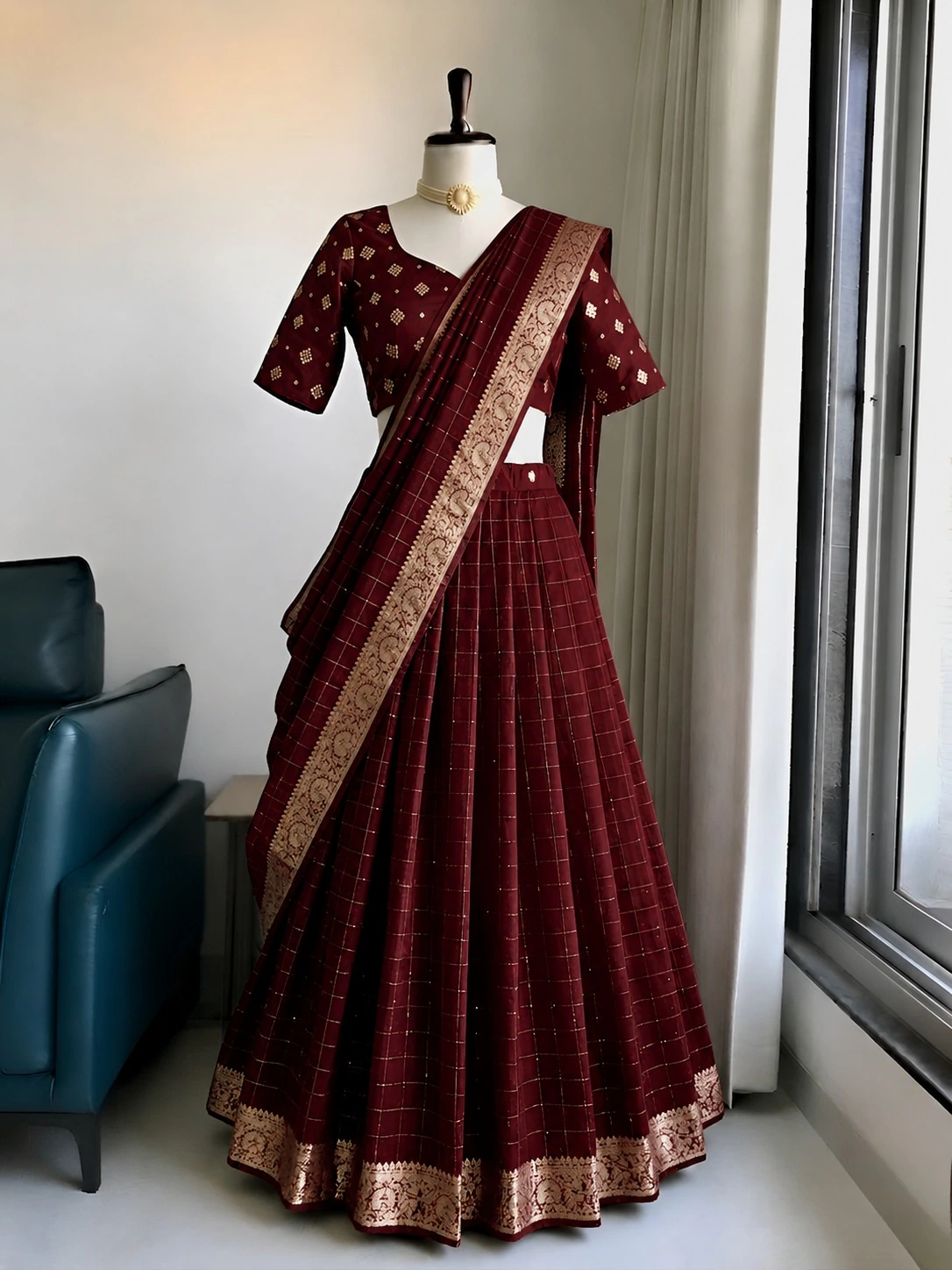 Viscose Georgette with heavy zari border lengha