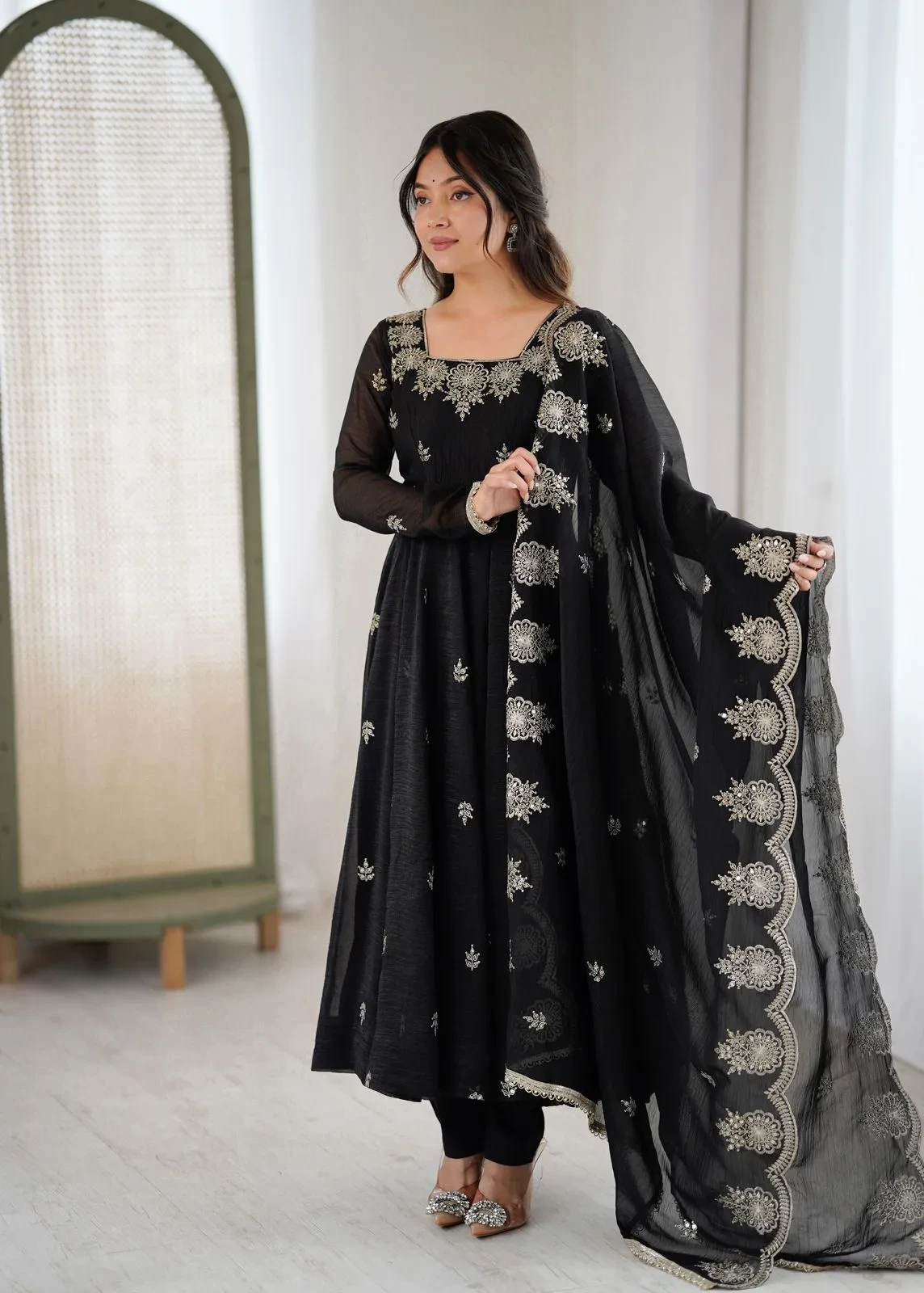 Elegant Embroidery Sequence Designer Anarkali Three Piece Set