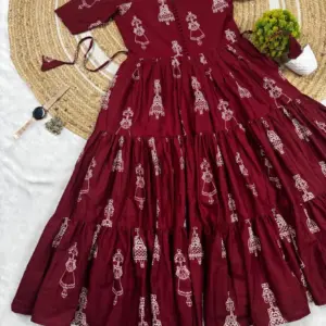 Warli Art doll MaxiGown With Hand Printed Kalamkari designs