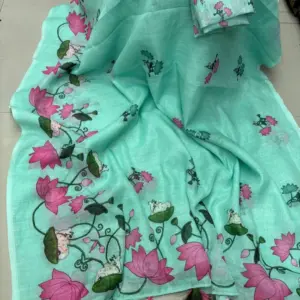 Linen Printed Saree with Blouse